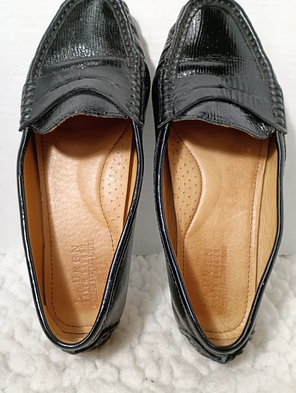 Ralph Lauren Camila Driving Loafers Black Patent Embossed Leather Mens 9 RL - Picture 9 of 12